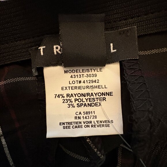 TRIBAL FIA PRINTED TROUSER BLACK WINDOW PANE PLAID; SZ 8; NWT - Picture 4 of 7